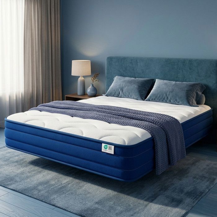 HOMAVO Matelas 140x190 cm Mémoire de Forme + Mousse Hybride Ép 22 cm Ressorts Ensachés Confort Optimal Ferme 7 Zones OEKO-TEX