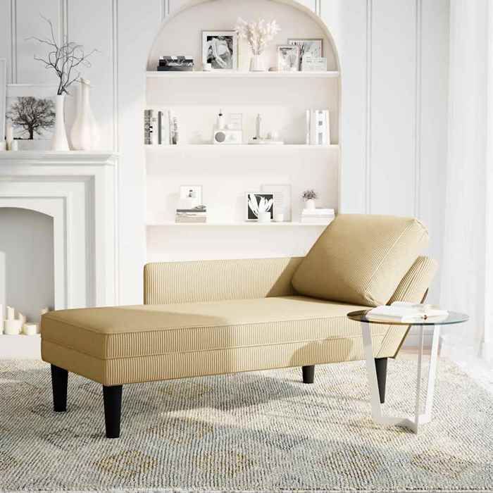 SOLO - TOP Méridienne/Chaise longue - 1 PLACE - Pour salon - avec coussin tissu en velours côtelé gris-vert LV2098 SOLO - TOP Méridienne/Chaise longue - 1 PLACE - Pour salon - avec coussin tissu en velours côtelé gris-vert LV2098