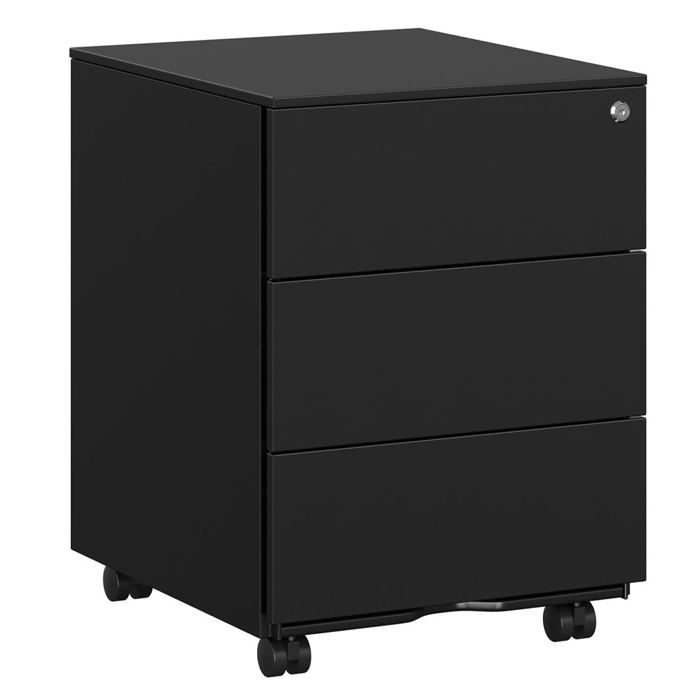 Caisson armoire de bureau mobile verrouillable - HELLOSHOP26 - 3 tiroirs - Acier - Noir mat - Préassemblé Caisson armoire de bureau mobile verrouillable - HELLOSHOP26 - 3 tiroirs - Acier - Noir mat - Préassemblé