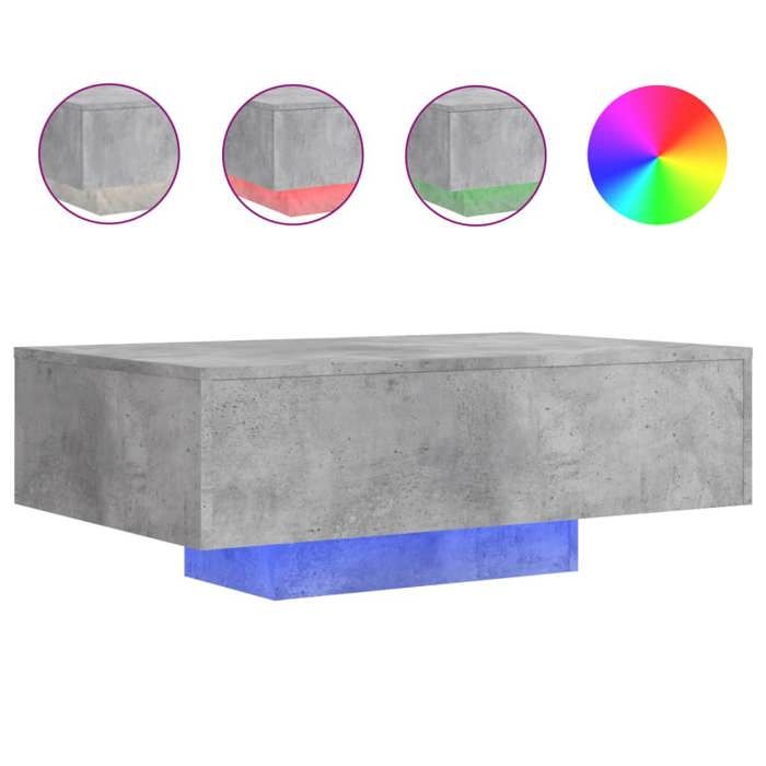 Table de salon Bois - Armoire basse Table basse avec lumières LED gris béton 85x55x31 cm@EU35331773