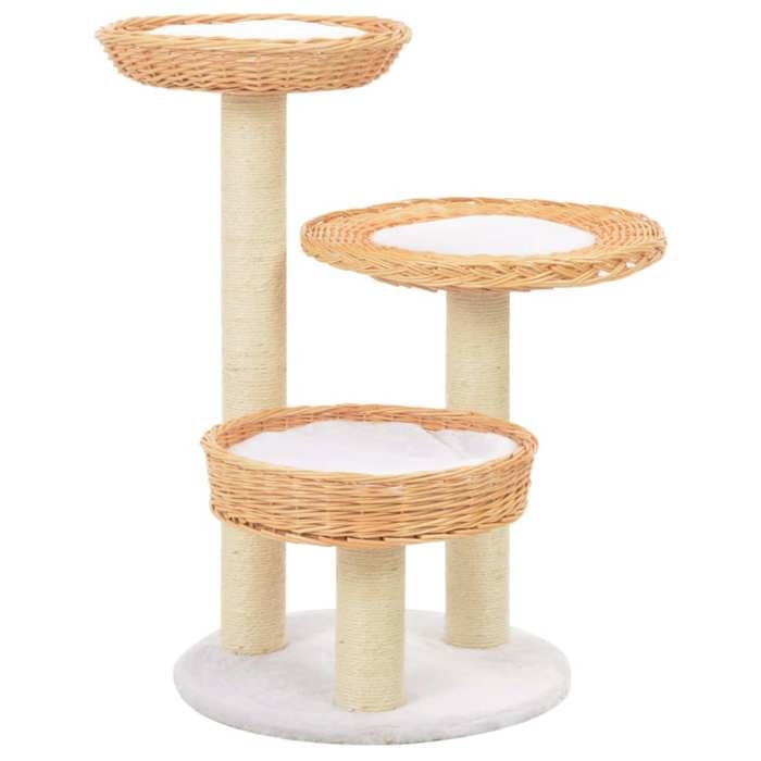 Arbre à chat - vidaXL - Bois de saule - Griffoir sisal - 3 paniers - Marron