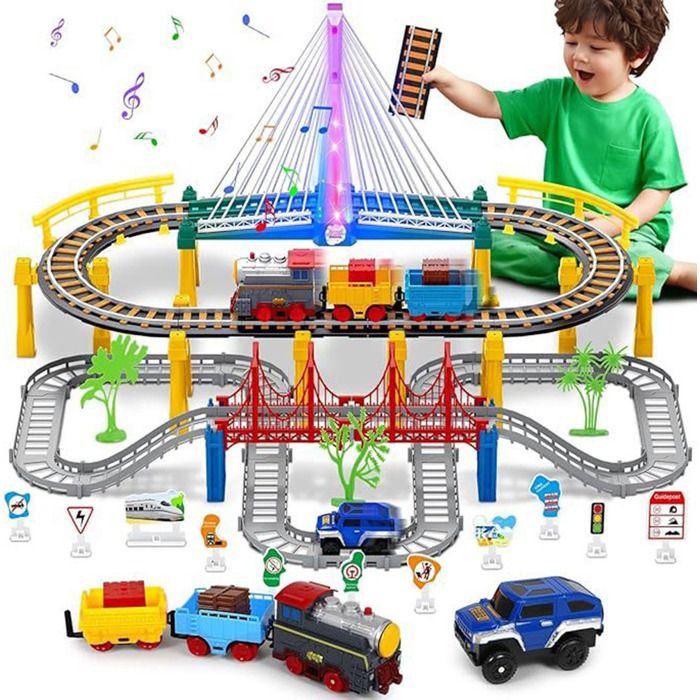 Circuit Électrique Garçons 3 4 5 6 Ans MARSEE Jouet de Piste avec Voitures et Accessoires Cadeau Noël pour Enfants
