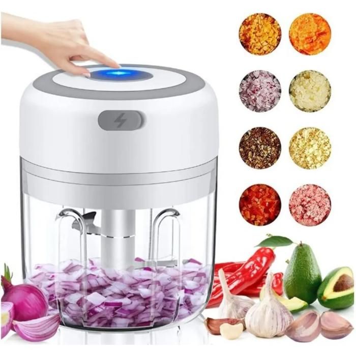 Hachoir blanc 250 ml rechargeable USB à un seul bouton étanche lames en acier inoxydable pour ail et légumes. - Zexuo