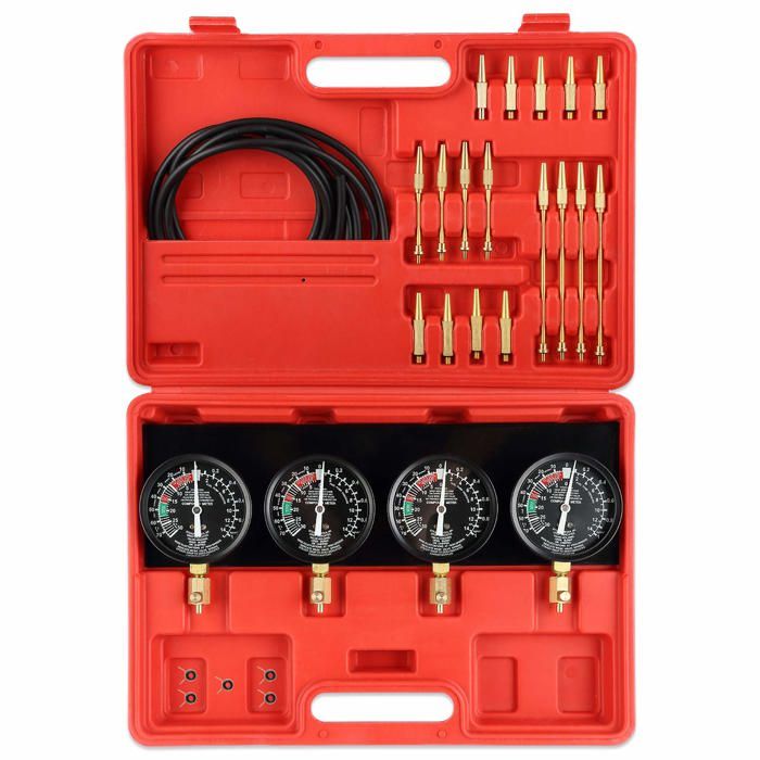 Testeur de pression de carburant - UTEN - Kit 4 manomètres - Jauges à vide - Voiture & Moto - Mallette & adaptateurs