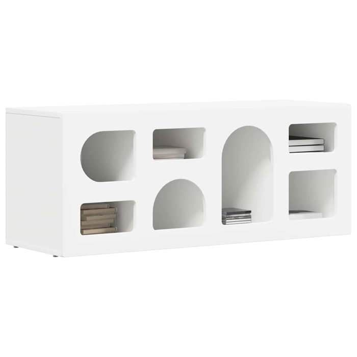 Meuble TV moderne - vidaXL - Blanc - Bois dingénierie - 100x35x40 cm - 7 étagères - Assemblage requis