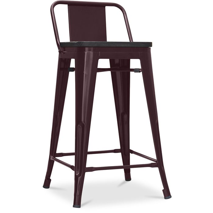 Tabouret de bar design industriel avec dossier - Bois et acier - 60 cm - Metalix Bronze