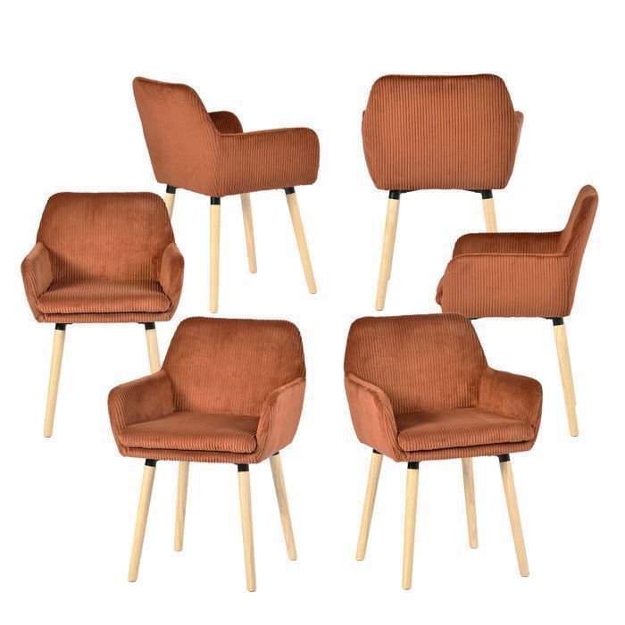 MEUBLES COSY Lot de 6 chaises de salle à manger de style scandinave avec pieds en bois accoudoirs en velours côtelé Terracotta- ELIA