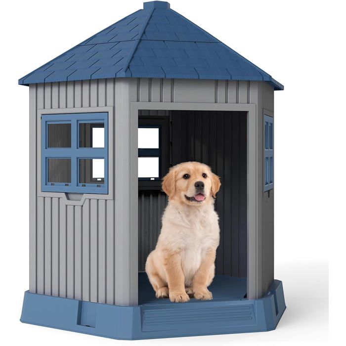 Comparer les prix de GOPLUS Niche pour Chien Exterieur/Interieur 76 x 90 x 96 cm Porte de 51 x 33 cm pour Petite et Moyenne Taille Bleu