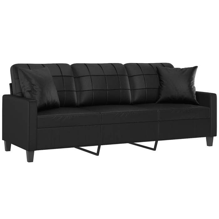 Noir SOFA - PHSH - Canapé 3 places - contemporain - avec oreillers décoratifs noir 180cm similicuir C1160