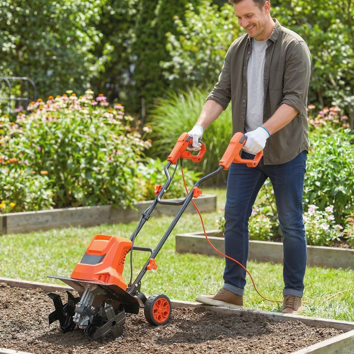 Motobineuse Électrique Motoculteur 1500W 6 Lames 65Mn Largeur 40cm Profondeur 20cm Pliable et Étanche IPX4 Orange