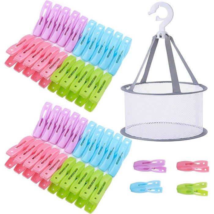 Panier avec 40 Pièces Pinces a Linge Panier Pince à Linge a Suspendre Sac pour Epingles à Linge Epingle à