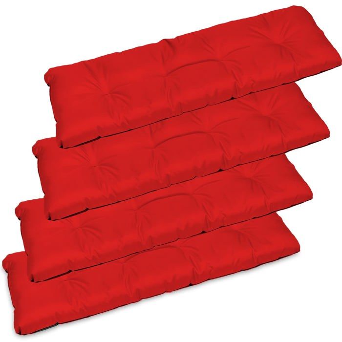 4 x Coussin pour Banc de Jardin - SuperKissen24. - Intérieur/Extérieur - Imperméable - 120x38 cm - Rouge