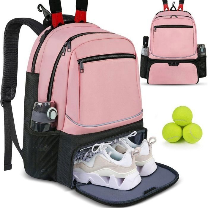 Sac de tennis Rose Sac à dos pour femme et homme pour 2 raquettes avec poche isotherme et compartiment à chaussures ventilé Rose