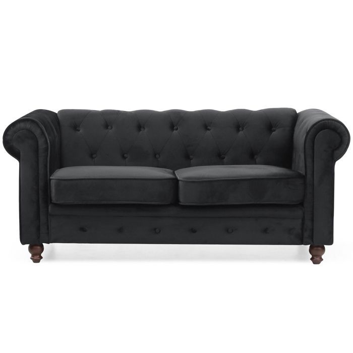 MOSAIKASA Grand canapé 2 places Chesterfield Velours Noir
