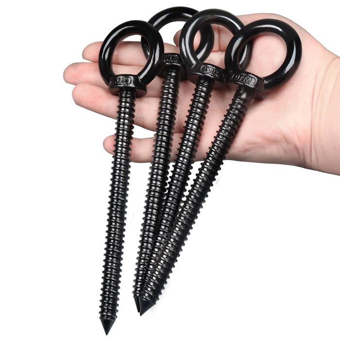 Piton à visser M10 x 120 mm galvanisé noir - lot de 4 boulons à œil pour fixation murale et suspendus