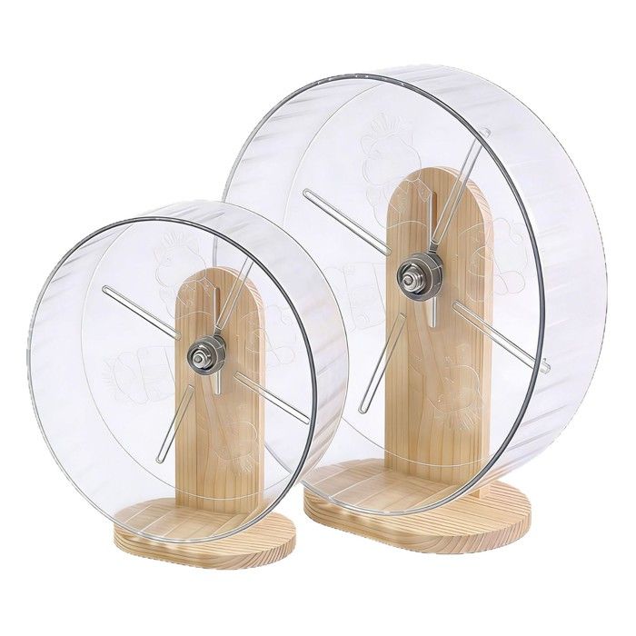 Roue de course pour hamster 18cm +24cm support en bois réglable roue acrylique transparente pour hamster nain et syrien