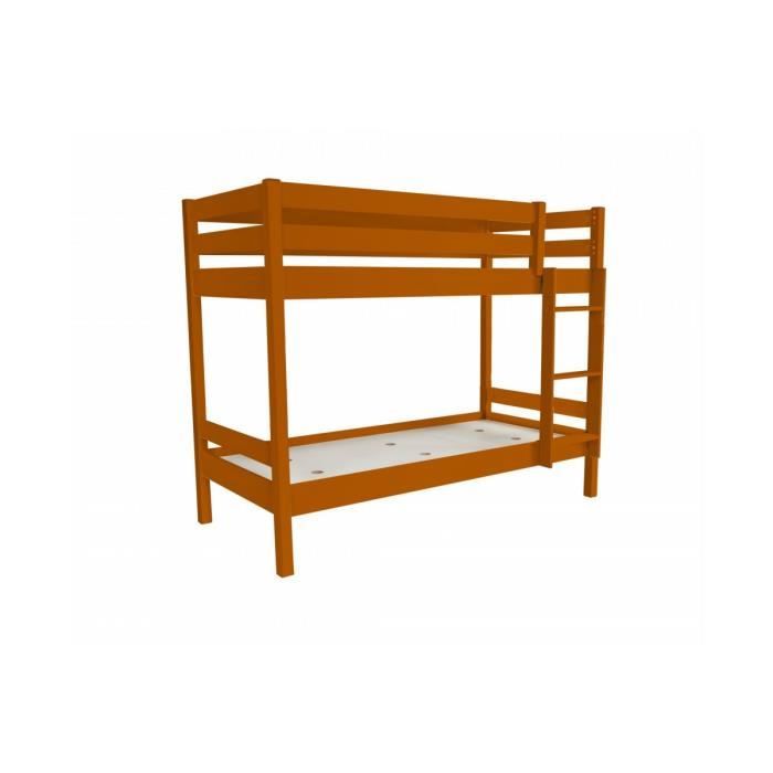 lit superposé abc avec échelle droite bois - couleur - chocolat - bois massif - abc meubles - 90 x 190 cm