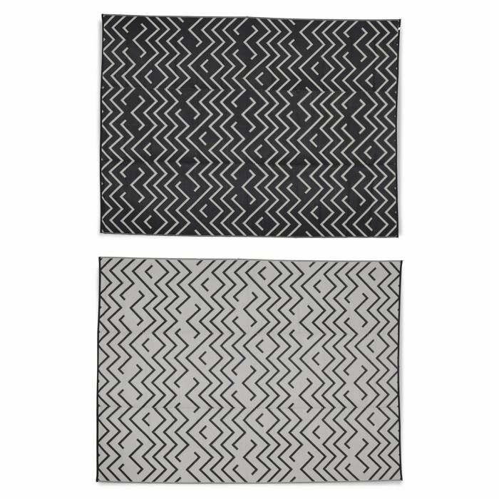 Tapis d’extérieur 270x360cm SYDNEY - Rectangulaire. motif vagues noir / beige. jacquard. réversible. indoor / outdoor