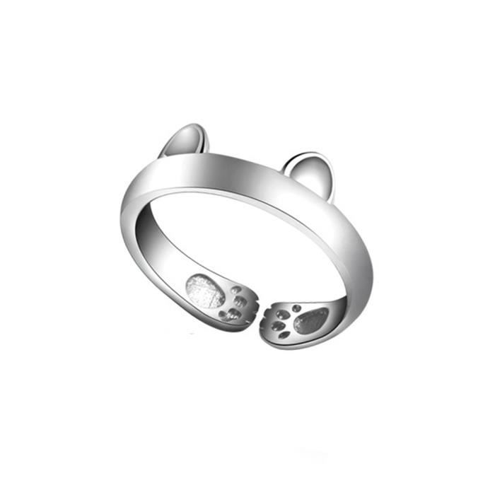 Bague Mignon Kitty Oreilles Patte Ouvrir Bague Argent Plaque