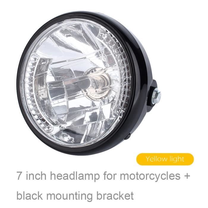 Moto universel rétro lumineux LED 12V H4 35W phare rond avant lampe frontale durables et antirouille avec support noir