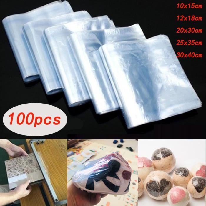 400 Sacs Thermorétractables PVC Transparent - 5 Tailles (10cm à 25cm) - Pour Emballer Savon, Bombes De Bain, Bougies, Produits DIY