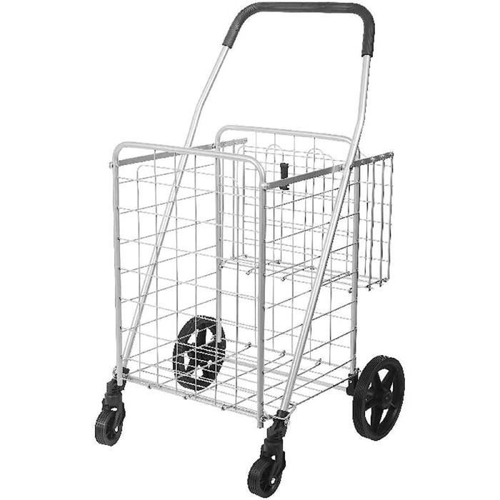 Cabas Roulette 90L Grande capacite de Chariot a achats 4 Roues Pliant Portable Push Cart 2 paniers 2021 938