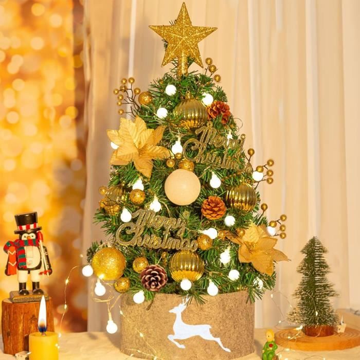 Mini Sapin De Noël, Petit Sapin De Noël Artificiel De Table De 23,4 Pouces Avec Guirlandes