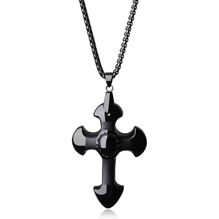 Pendentif Croix En Obsidienne Neige - Collier Crucifix élégant En Pierre Naturelle