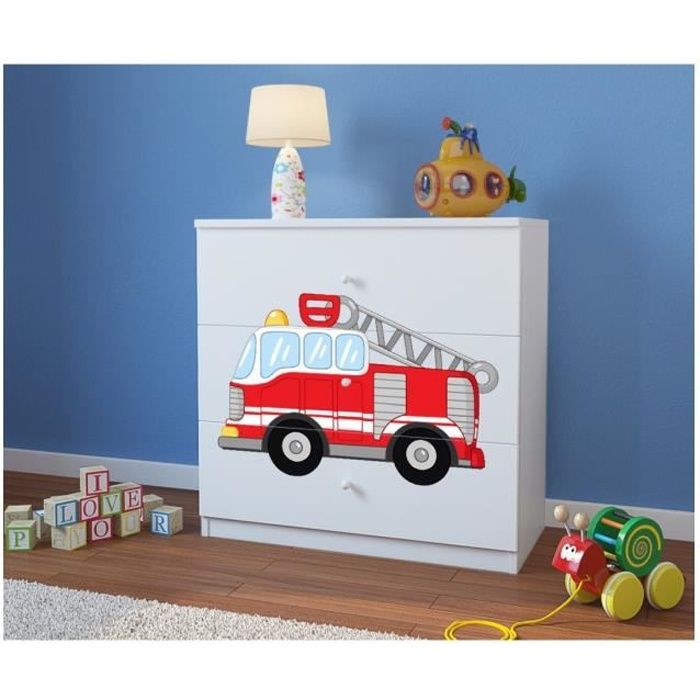 Commode Enfant 3 Tiroirs Pompier Blanc Achat Vente Commode