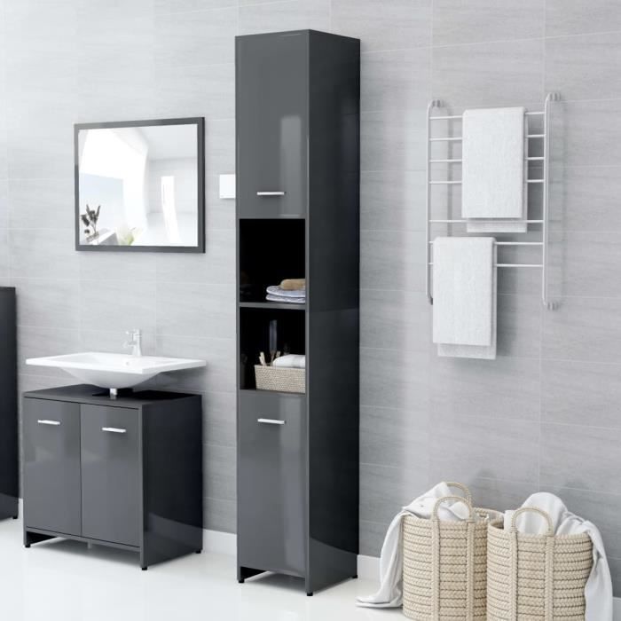 Meuble De Salle De Bain Armoire De Salle De Bain Colonne Salle De Bain Gris Brillant 30x30x183 5 Cm Agglomere Haute Qualite 52798 Cdiscount Maison