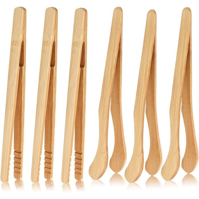 Pinces à Toast En Bambou Naturel - Lot De 2 - 20,3 Cm - Ustensile De Cuisine écologique Pour Grille-pain, Bacon Et Service