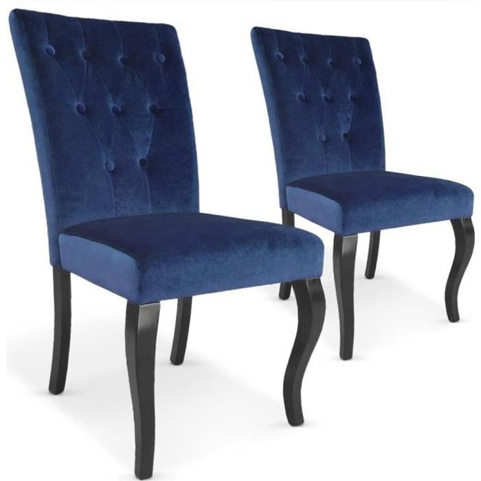 lot de 2 chaises capitonnées en velours - menzzo - beata - bleu - contemporain - design - salle à manger