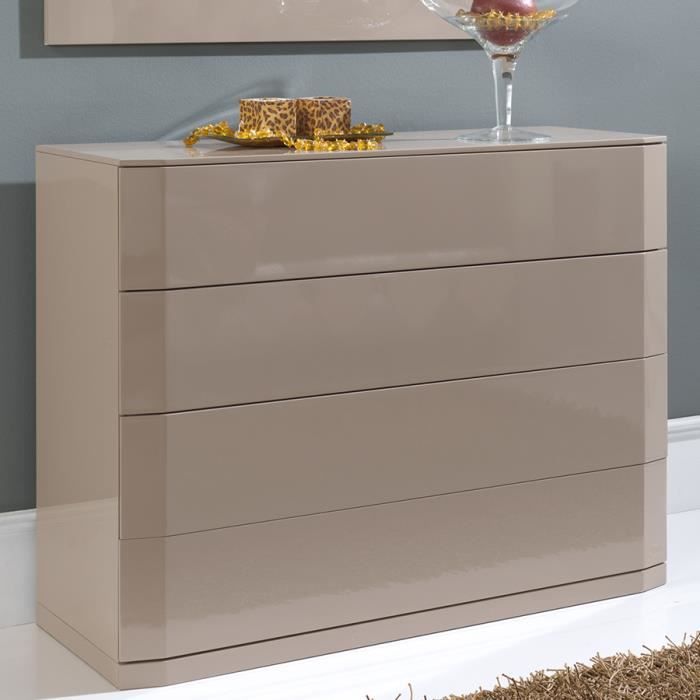 Commode 4 Tiroirs Laque Taupe Design Tatimo Marron L 110 X P 42 X H 85 Cm L 110 X P 42 X H 85 Cm Cdiscount Maison