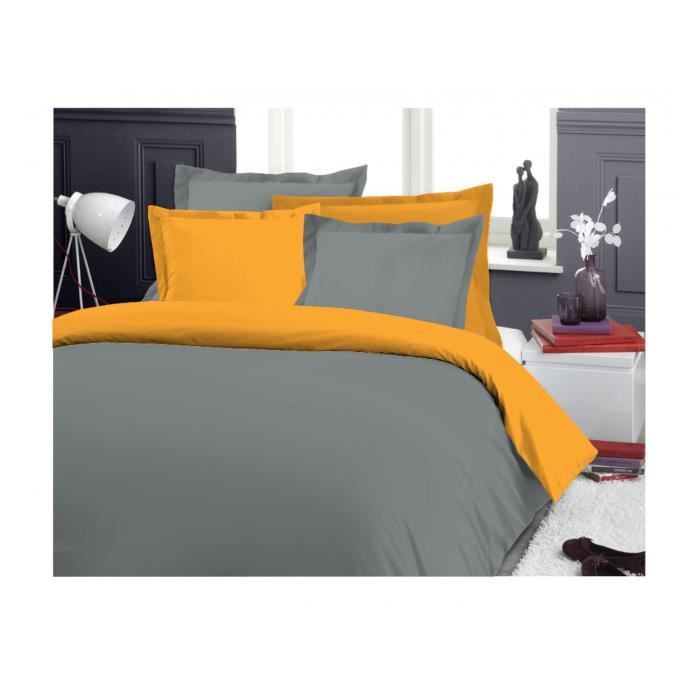 Pack Complet 6 Pieces Gris Jonquille Housse De Couette Pour Lit 180 X 200 Cm King Size 100 Coton 57 Fils Cm Cdiscount Maison