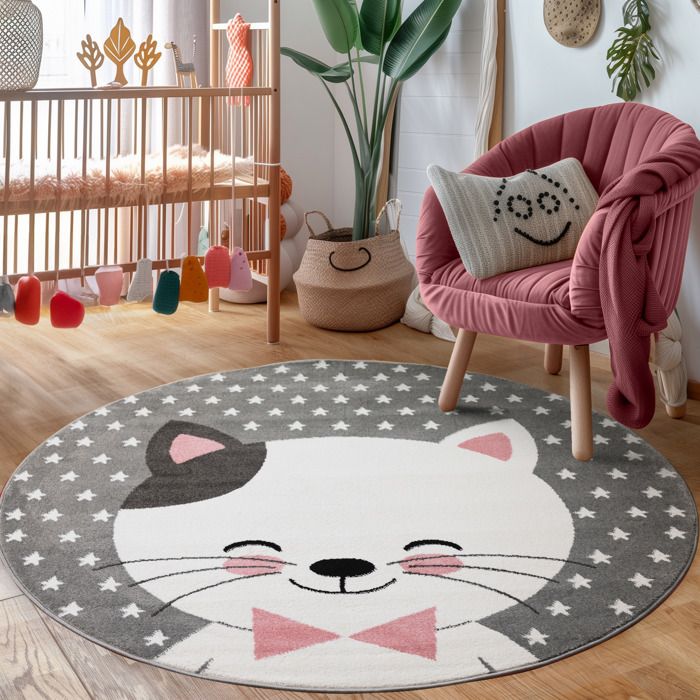Tapis Enfant Plusieurs Motifs Couleurs Et Dimensions Disponible Rose Motif Chat Et Etoile 160x160 Cm Ronde Cdiscount Maison