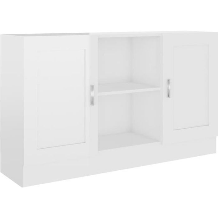 Bahut bas Décor Buffet De Cuisine - MM Meuble - Blanc brillant - 2 portes - 120x305x70 cm