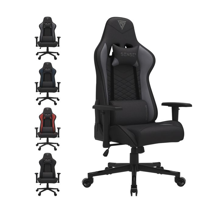 SENSE7 Spellcaster - Chaise Gaming Ergonomique - Tissu Respirant - Coussins Cou/Lombaires - Max 150kg/185cm - Réglable - Noir/Gris