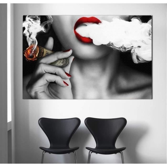 Tissu en toile avec Smoking Lady taille 70x90CM * TISSU UNIQUEMENT *  Décoration murale