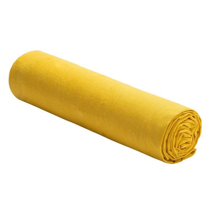 Drap housse 200x200 cm 100% Lin Lavé Jaune - Linge de lit drap housse premium