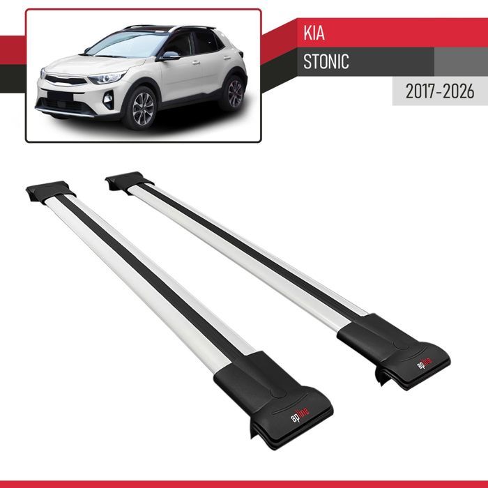 MDAK Barre Portatutto In Alluminio Per Kia Stonic 2017-2025 (Modelli ACE-1). Grigio Anodizzato, Capacità Di Carico 75kg. Set Da 2 Barre Con Blocco Antifurto. Ideali Per Portapacchi.
