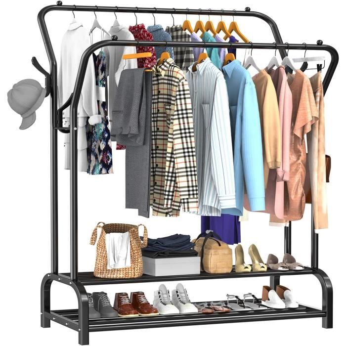 Tatkraft Tube - Portant à Vêtements Robuste avec Porte-Chaussures, 2 Niveaux pour une Habits sur Roulettes pour un Deplacement Facile, Jusqu'à 100 kg