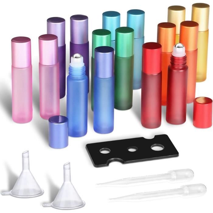 Lot De 4 Flacons Roll-on Verre Vintage - Bouteilles Huiles Essentielles Rechargeables à Bille - Parfum, Aromathérapie