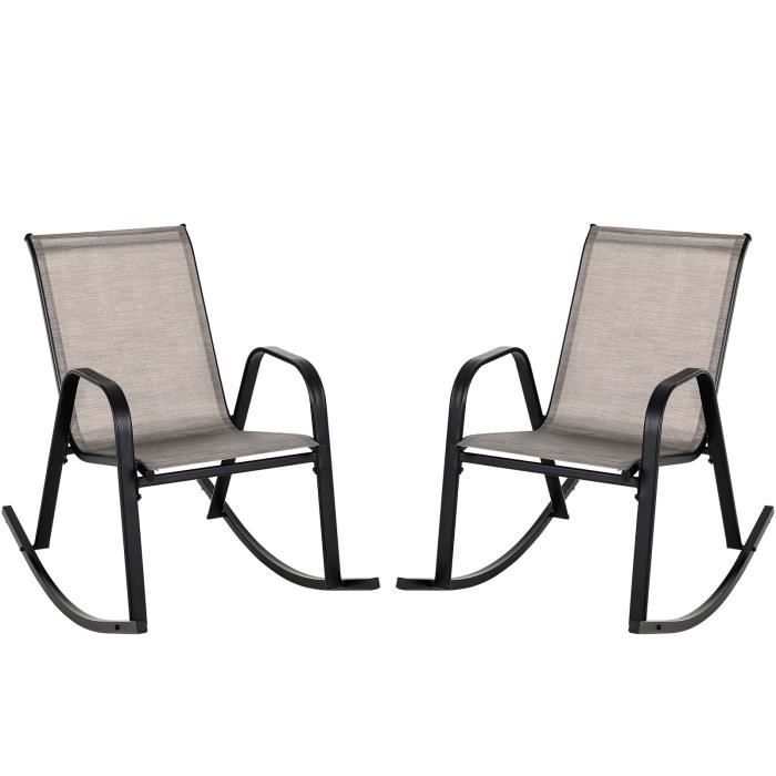 COSTWAY Lot de 2 Chaises à Bascule de Jardin en Textilène & Métal avec Accoudoirs Charge 150 kg Fauteuil à Bascule pour Piscine COSTWAY Lot de 2 Chaises à Bascule de Jardin en Textilène & Métal avec Accoudoirs Charge 150 kg Fauteuil à Bascule pour Piscine