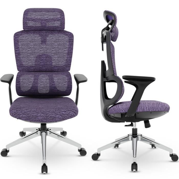 dripex chaise bureau ergonomique - roulettes pivotantes à 360 ° , appui-tête réglable, accoudoir, dossier respirant d202-violet