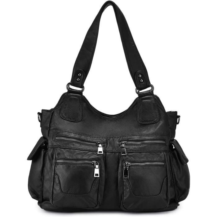 Grand Sac Fourre-tout En Cuir Absinthe - Multi-poches Et Bandoulière - Femme