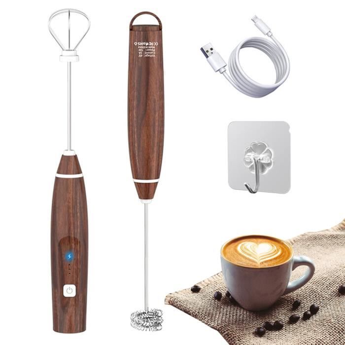 Mousseur à Lait électrique Rechargeable USB POMME - 3 Vitesses, 2 Têtes, Pour Café, Lait, œufs, Acier Inox - 8