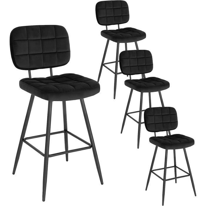 EUGAD Tabouret Bar Lot de 4 Chaise de Bar Tabouret de Cuisine en Velours et Métal Siège Rembourré Noir E0AG0027-4