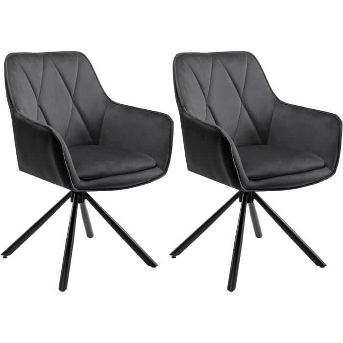 Lot de 2 Chaises de Salle à Manger Pivotante Chaise de Cuisine Scandinave Fauteuil en Velours+Similicuir Gris foncé E0AG0098-2