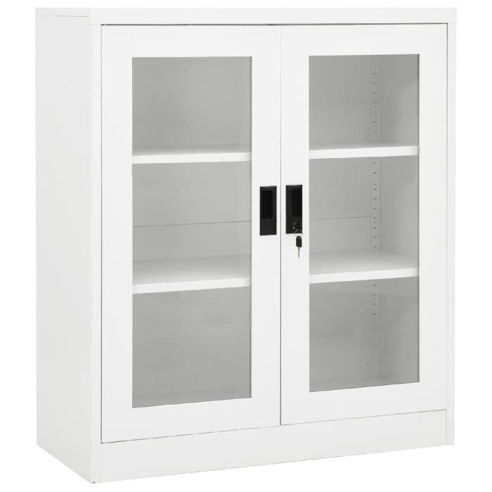 armoire de bureau - yingmshop - blanc 90x40x105 cm - acier - 2 portes et 2 étagères réglables