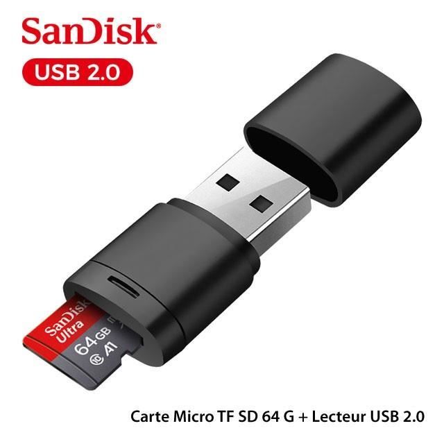 Carte mémoire micro SD Sandisk Lot de 2 Carte mémoire Micro SD SDXC  microSDXC 128Go TF carte Classe 10 U A1 120Mb/s